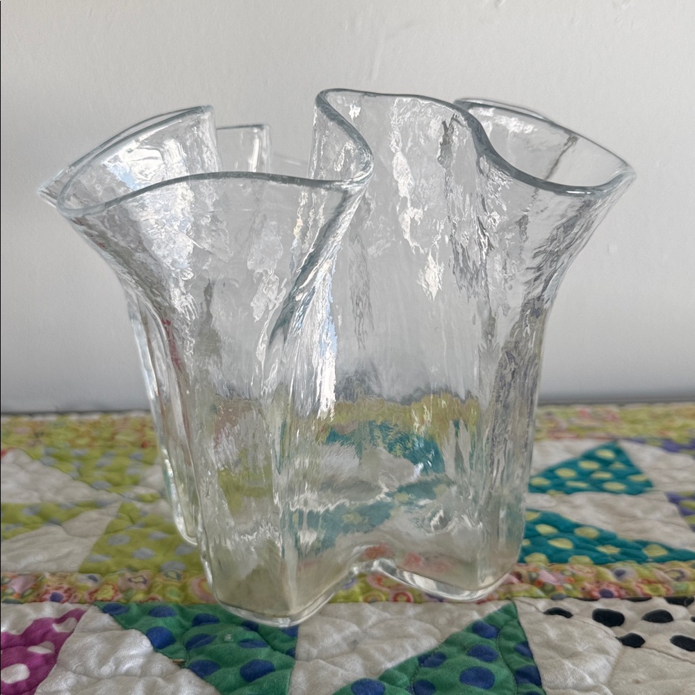 Muurla Finland Clear Ruffle Handkerchief Vase 6.25" Vintage MCM Hand Blown Glass - Picture 3 of 4